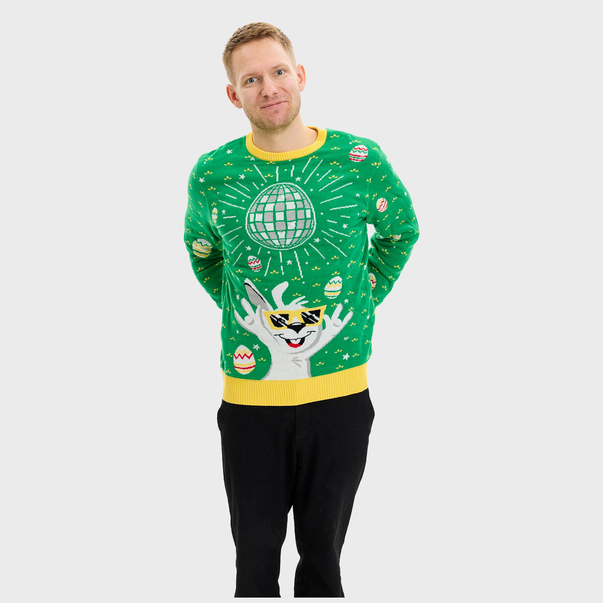 Disco Påskesweater LED Grøn - Herre